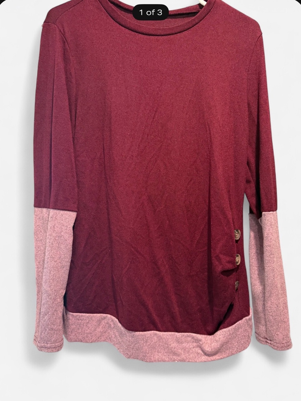Two-Tone Burgundy and Dusty Pink Long Sleeve Top
